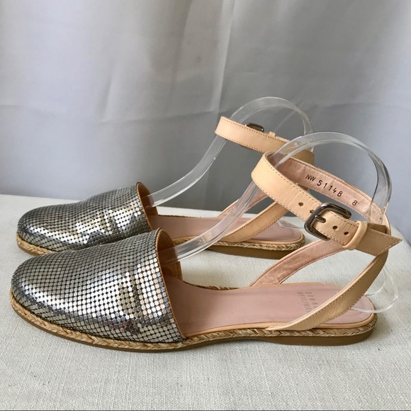 STUART WEITZMAN Metallic Ankle Strap Sandal Sz   8 - Picture 2 of 7